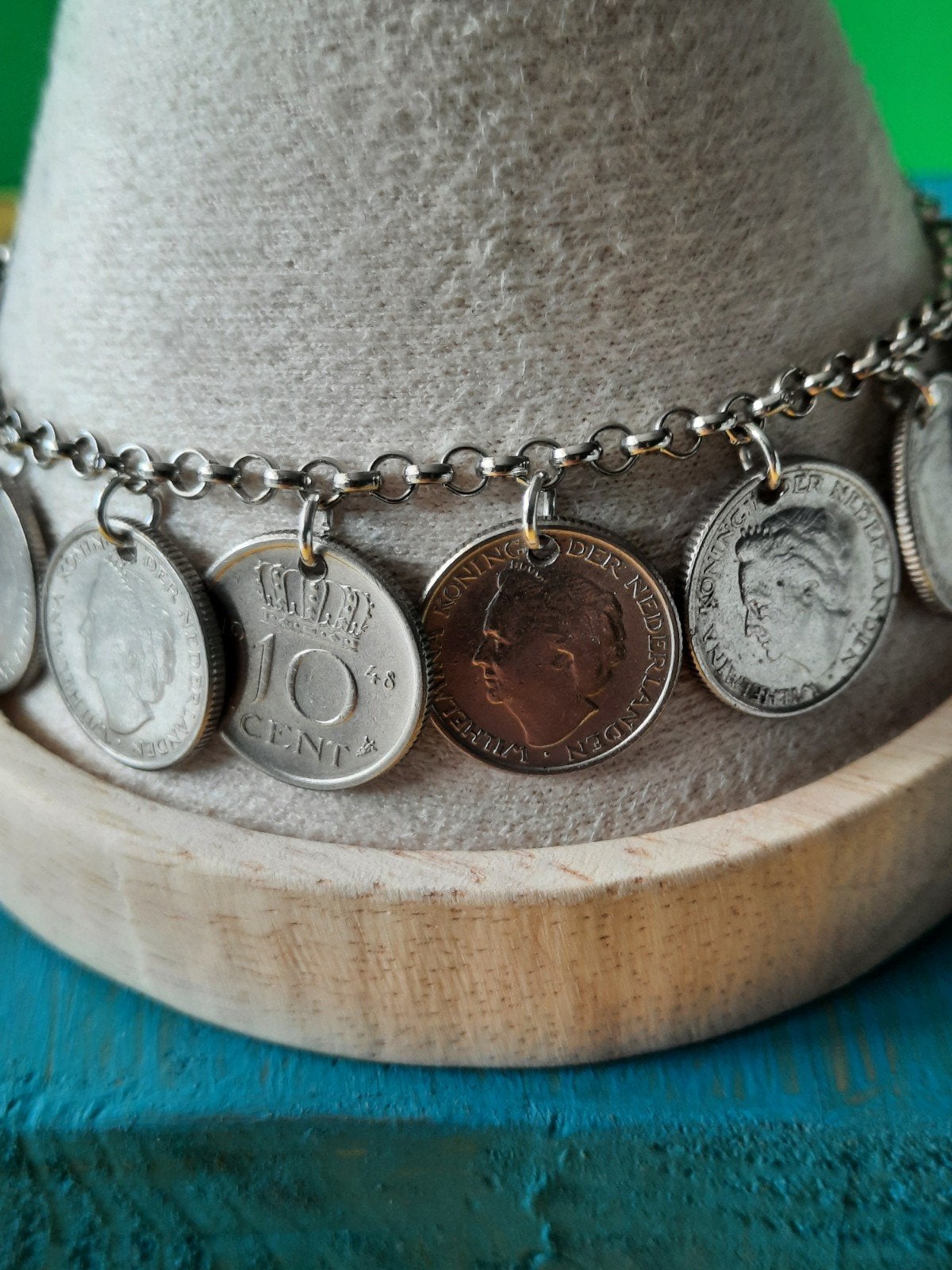 Wilhelmina Dubbeltjes Armband. Lengte 20.5cm, Sieraden, Tassen en Uiterlijk, Armbanden, Ophalen of Verzenden, Zo goed als nieuw