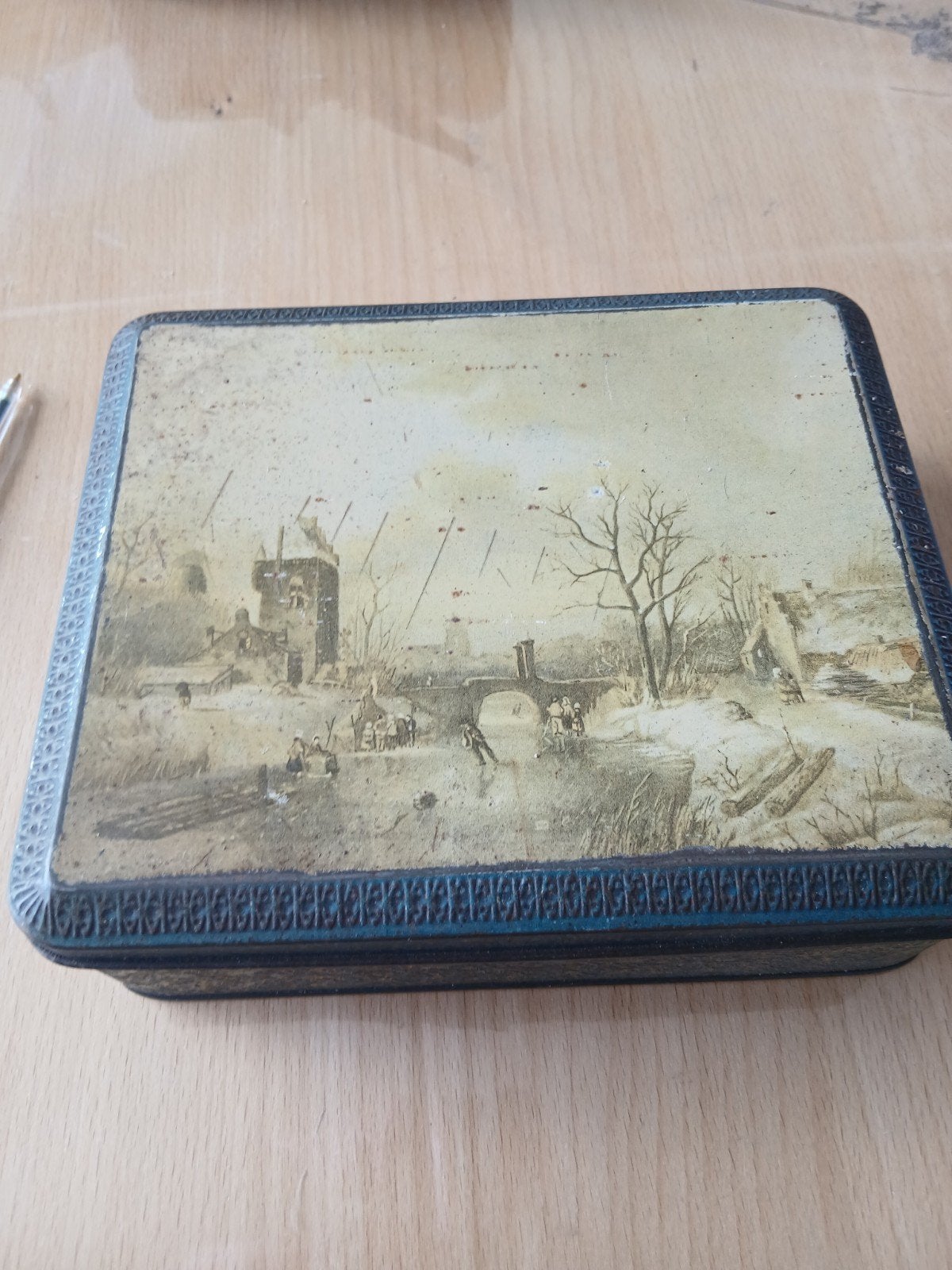 blik met winterlandschap jaren 50/60, Verzamelen, Blikken, Ophalen of Verzenden, Gebruikt, Overige