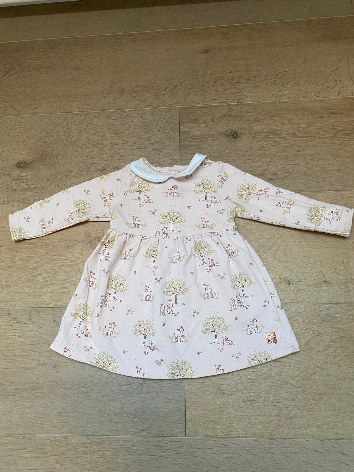 Schattig jurkje met hertenprint - Maat 74, Ophalen of Verzenden, Zo goed als nieuw, Meisje, Jurkje of Rokje