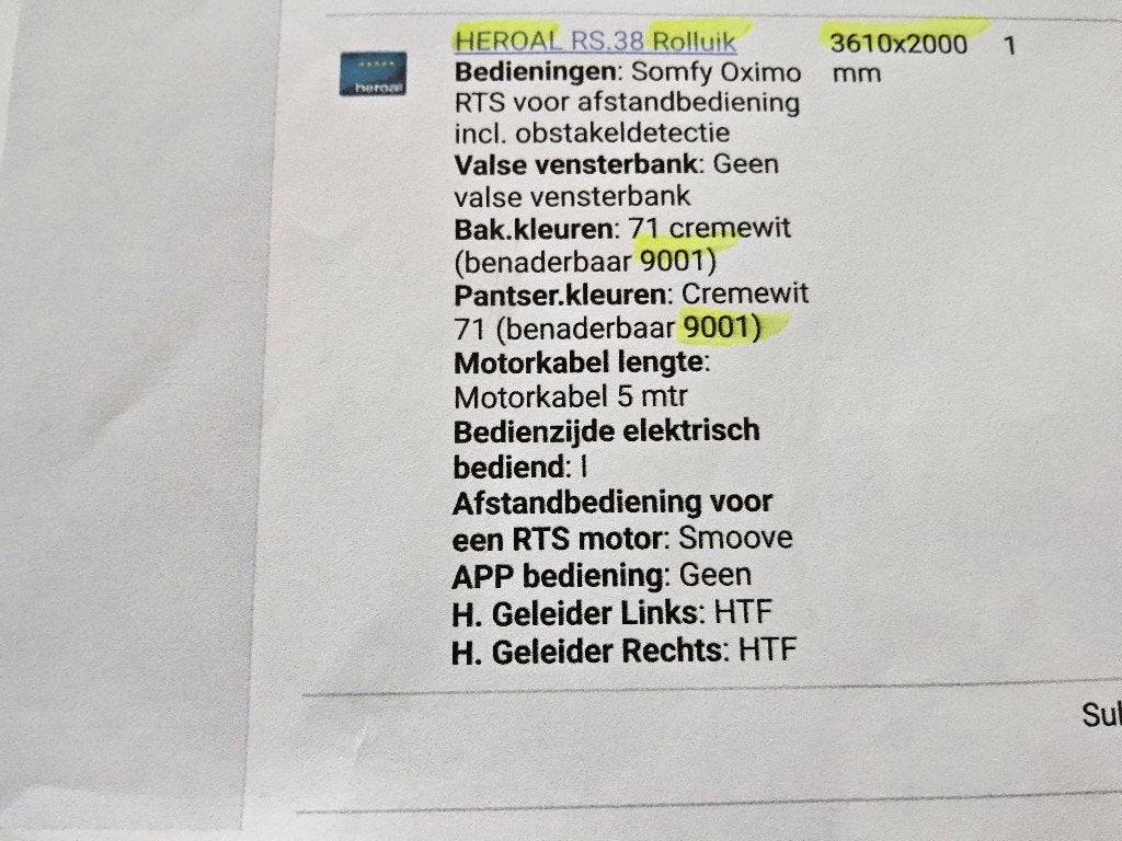 Rolluik, 3610x2000mm buitenwerks, Ophalen, Gebruikt, Wit, 200 cm of meer