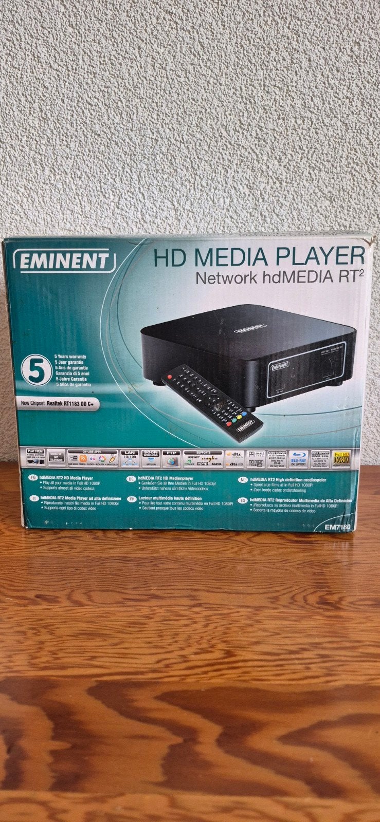 Eminent EM7080 HD Media Player - Netwerk HDMEDIA RT2, Ophalen, Zo goed als nieuw, HDMI, Zonder harde schijf