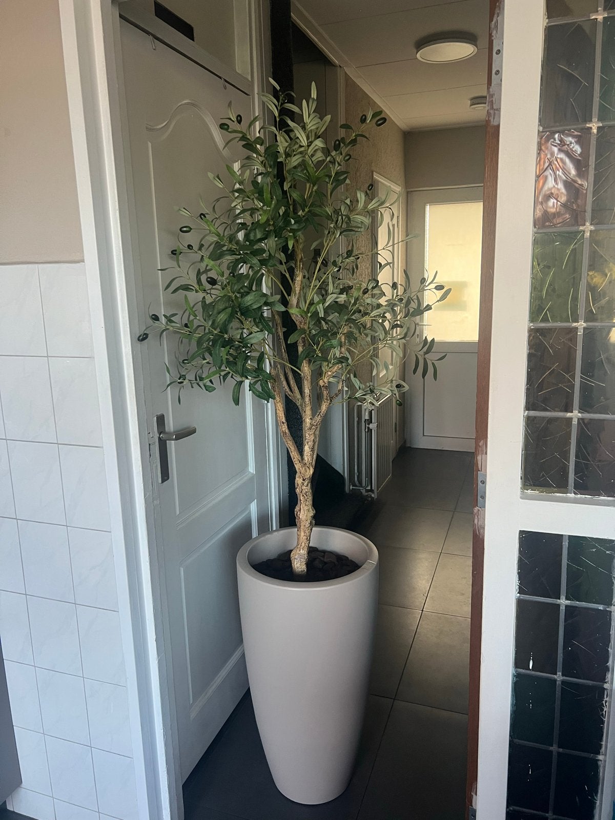 Grote kunst olijfboom 180cm met Elho June pot, Ophalen, Overige soorten, Struik, 100 tot 250 cm