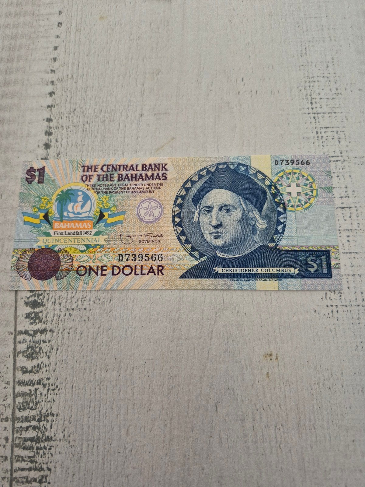 Bahamaanse 1 Dollar 1992 UNC - Christopher Columbus, Postzegels en Munten, Bankbiljetten | Amerika, Ophalen of Verzenden, Noord-Amerika