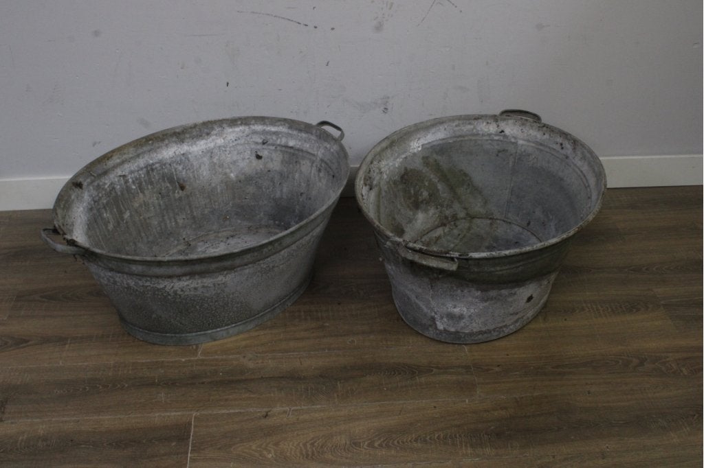 Set van 2 Vintage Zinken Teilen, Wastobbe, Ophalen of Verzenden