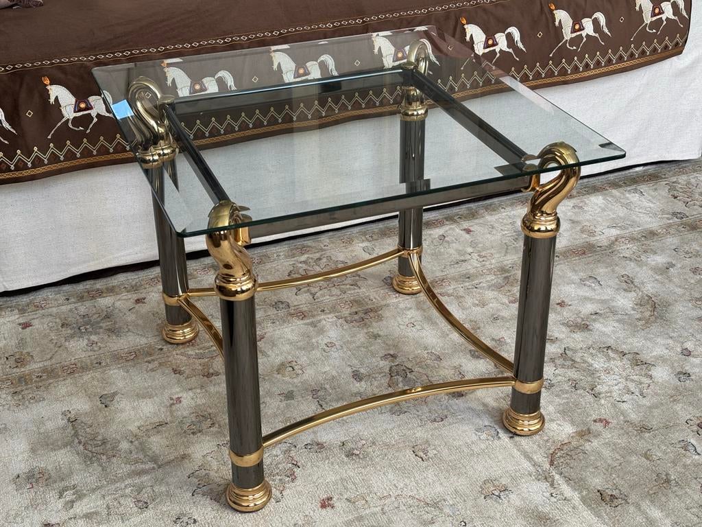 Vintage Hollywood Regency Bijzettafel, Belgo Chrom stijl, Huis en Inrichting, Tafels | Bijzettafels, Metaal of Aluminium, Vierkant