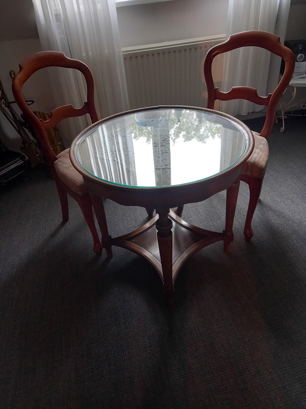 Antieke salontafel bijzettafel met glasplaat, Ophalen
