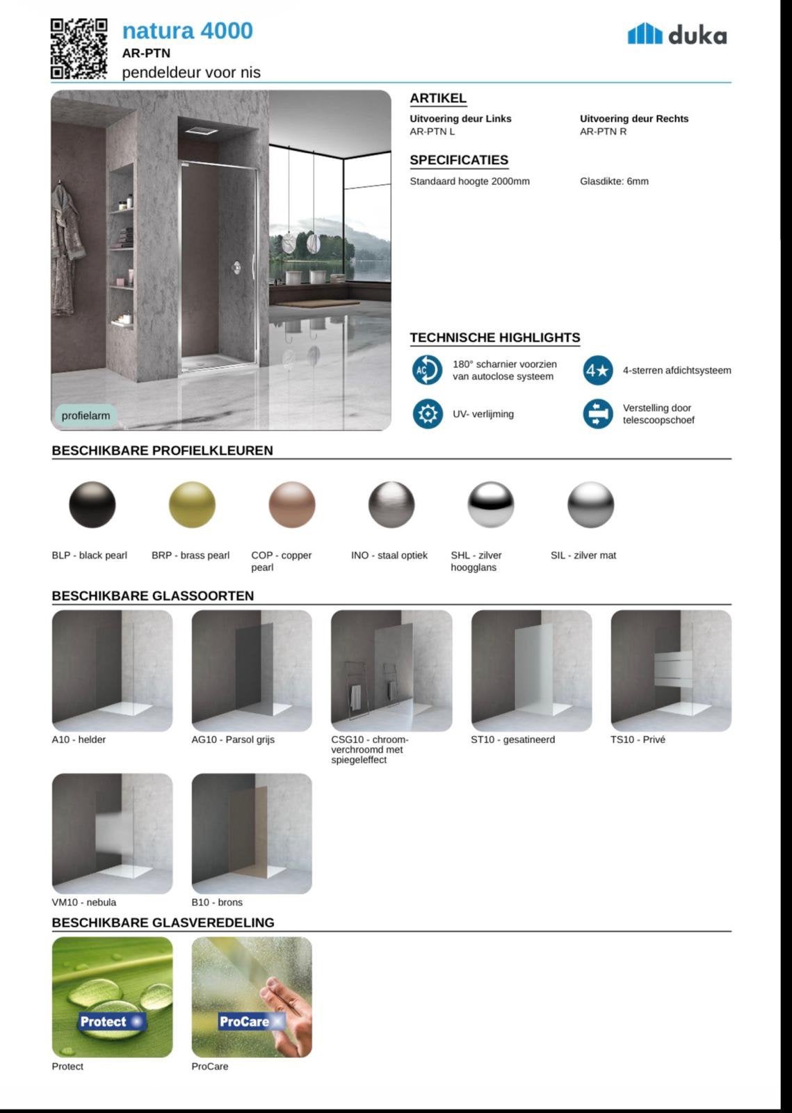 Nieuwe Sealskin Duka Natura 4000 douchedeur 721-755 mm, Ophalen, Nieuw, Glas, Douche