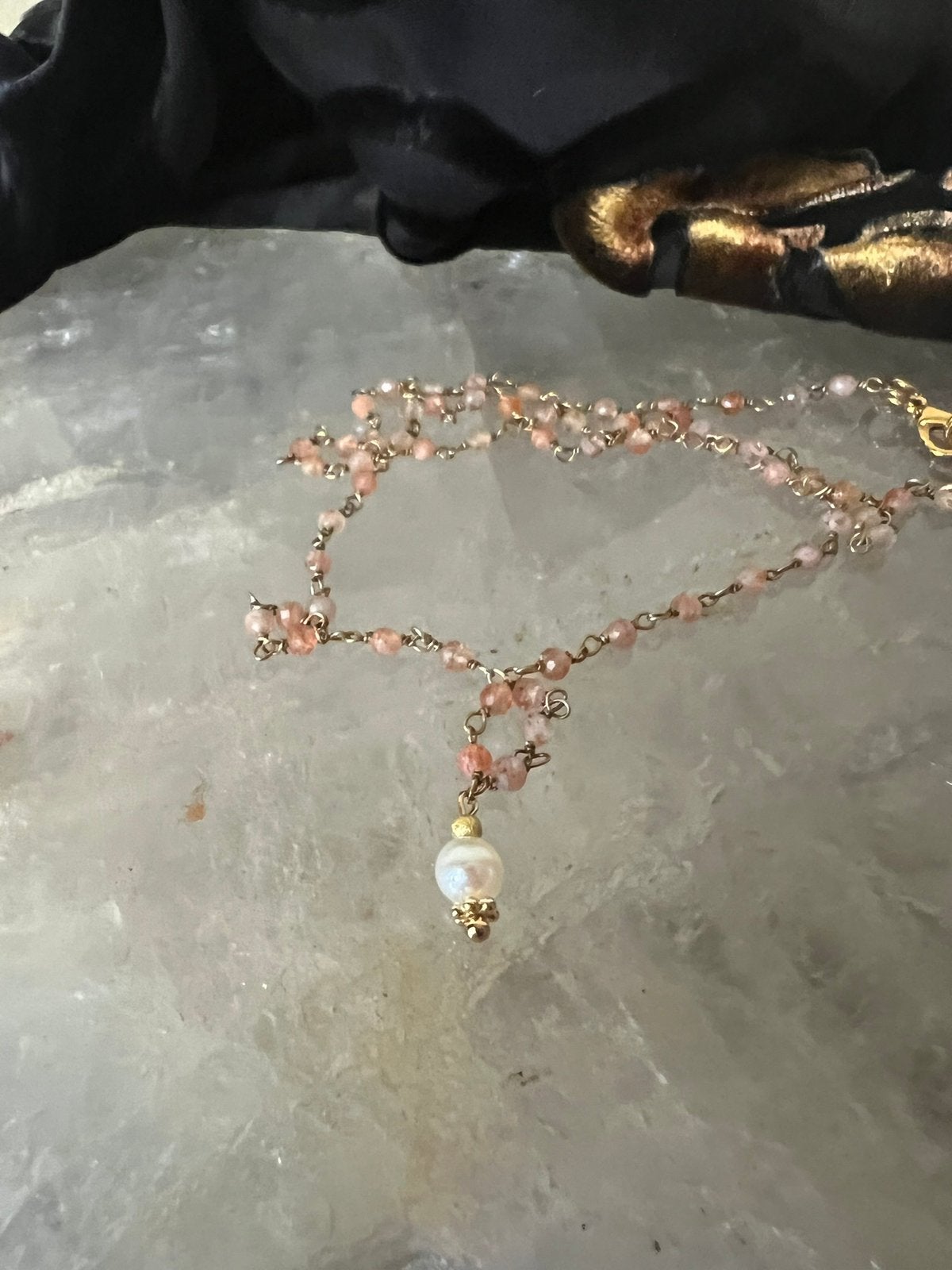 Akoya zoutwater parel zonnesteen zilver beschermt geluk, Sieraden, Tassen en Uiterlijk, Kettingen, Magnolia11, Nieuw, Oranje, Ophalen of Verzenden