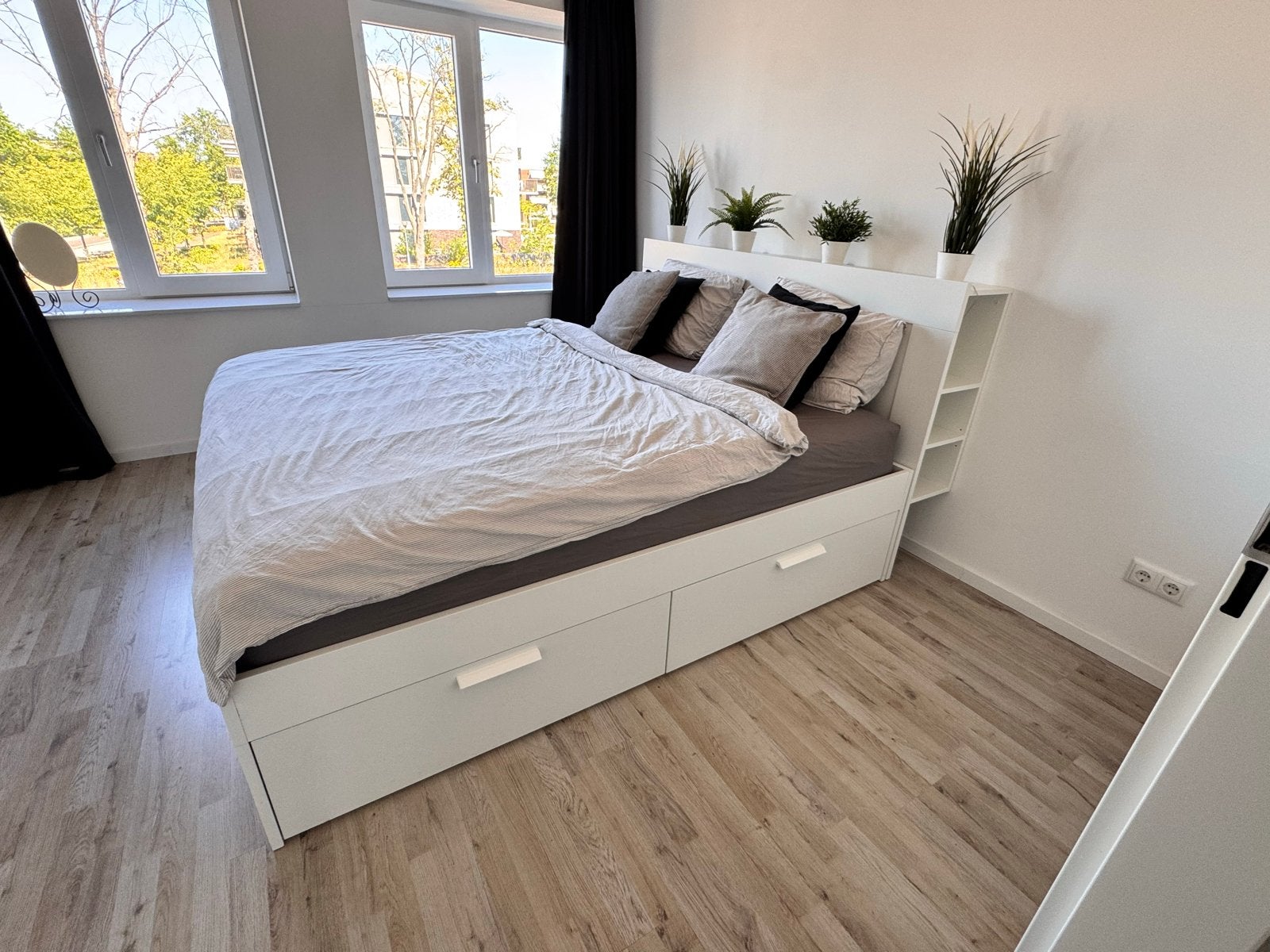 Ikea Brimnes Bed 180x200 met opbergruimte en hoofdeinde, Ophalen, Gebruikt, Wit, Tweepersoons