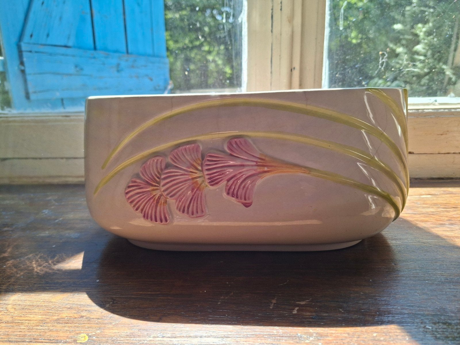 Vintage franse (vensterbank) bloempot met bloemmotief, Verzenden