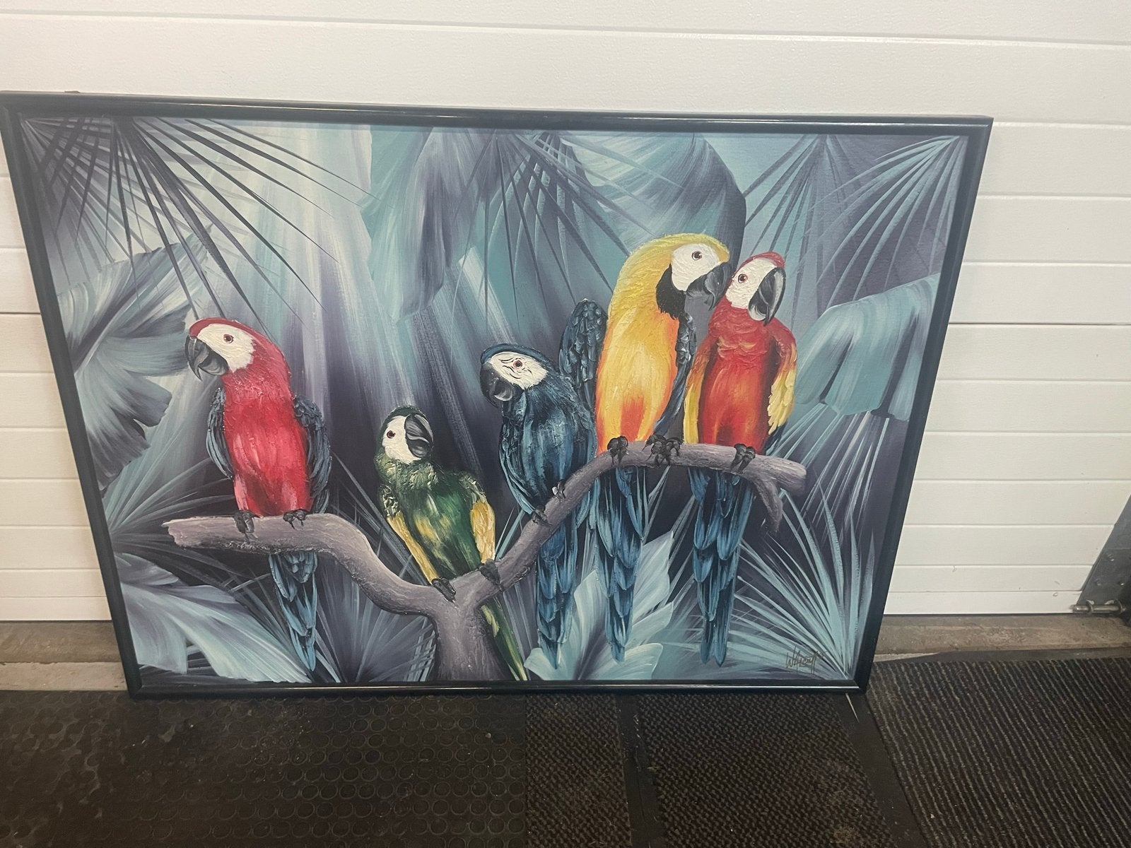 Kleurrijk Papegaai Schilderij - Tropische Kunst aan de Muur, Ophalen, Dieren, Textiel, Gesigneerd