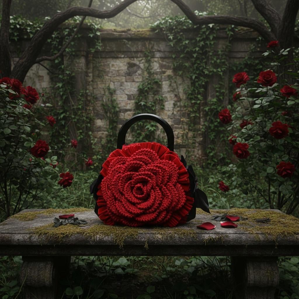 Gehaakte gothische handtas – Red Rose – Victoriaans, Ophalen of Verzenden, Nieuw, Rood, Handtas