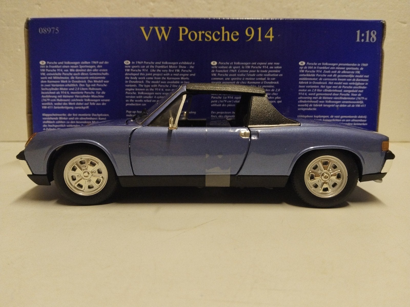 Vw Porsche 914 Targa blauw Volkswagen Revell metal  1:18 KRD, Ophalen of Verzenden, Zo goed als nieuw, Auto, Revell