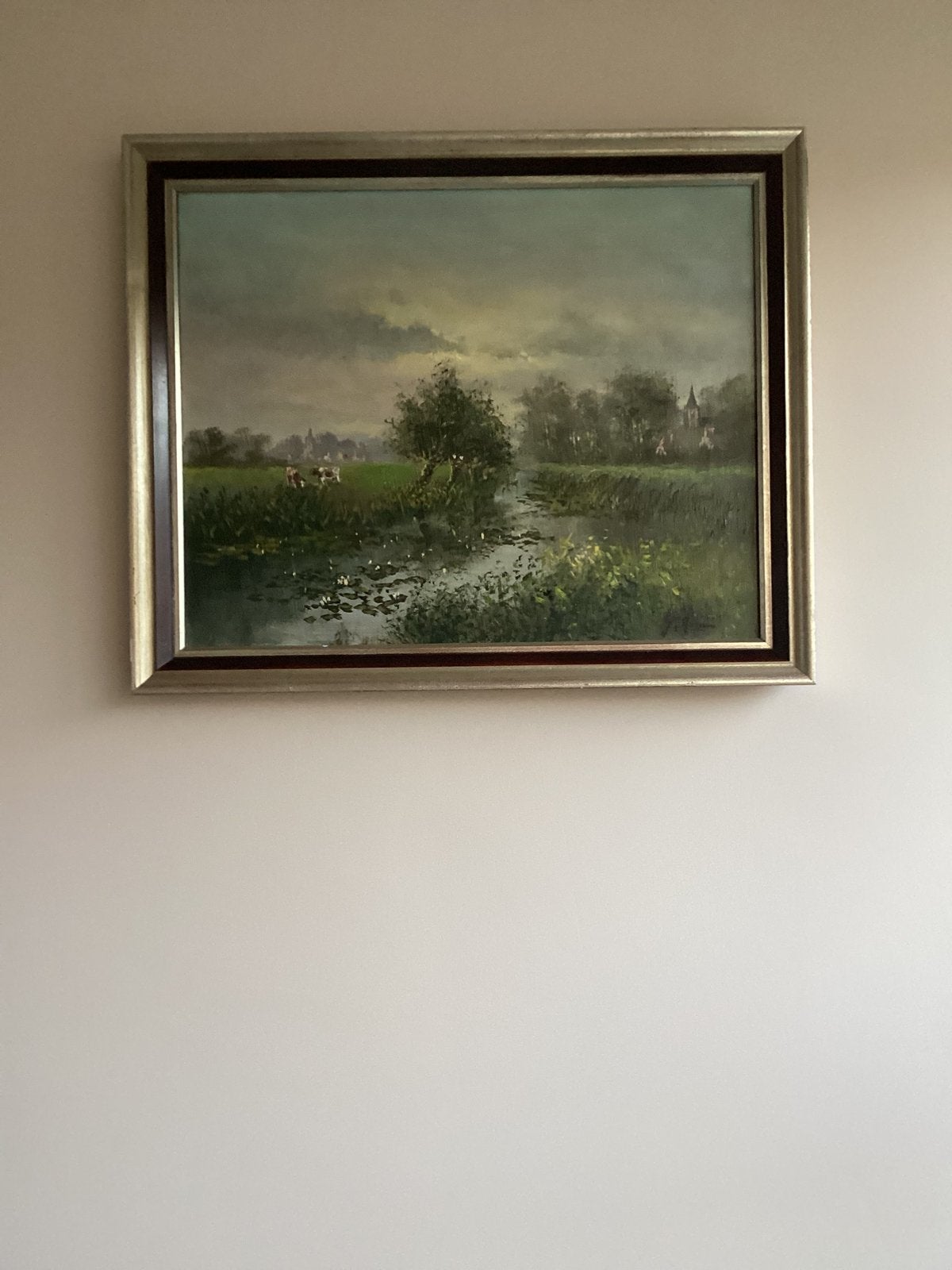 Olieverf op doek Hollands landschap J van Rossum, Antiek en Kunst, Ophalen of Verzenden