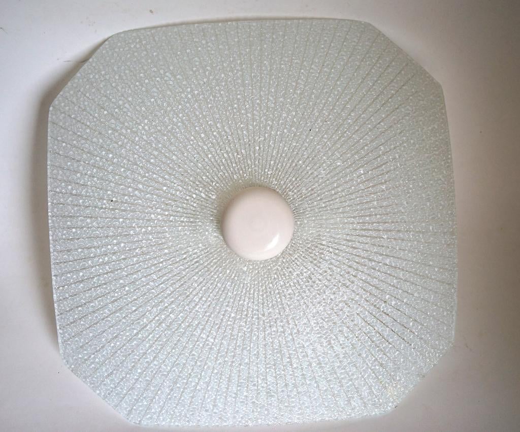 vintage jaren '60/'50 schaal plafondlamp/plafonnière glas a., Ophalen of Verzenden, Gebruikt, Glas, Vintage mid century