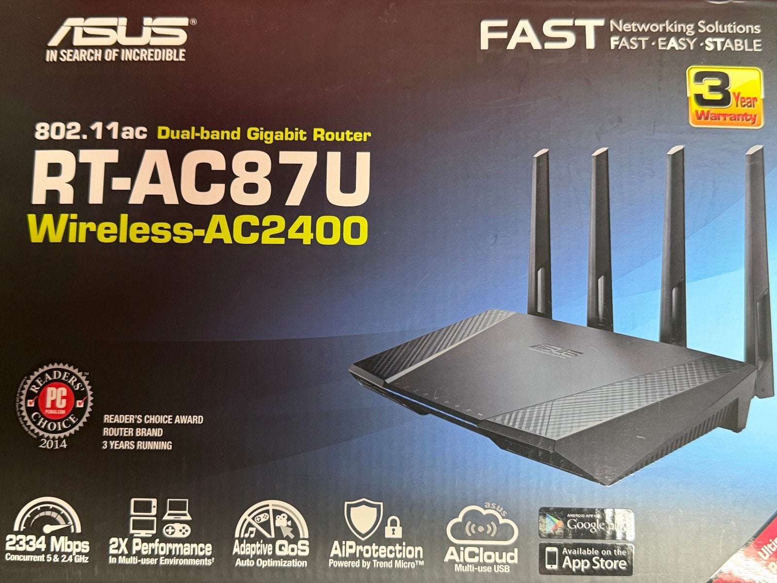 ASUS RT-AC87U Dual-band Gigabit Router Wireless-AC2400, Ophalen, Gebruikt, Router