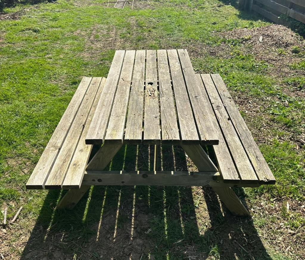 Picknicktafel, Tuin en Terras, Picknicktafels, Ophalen, Gebruikt, Rechthoekig, Hout