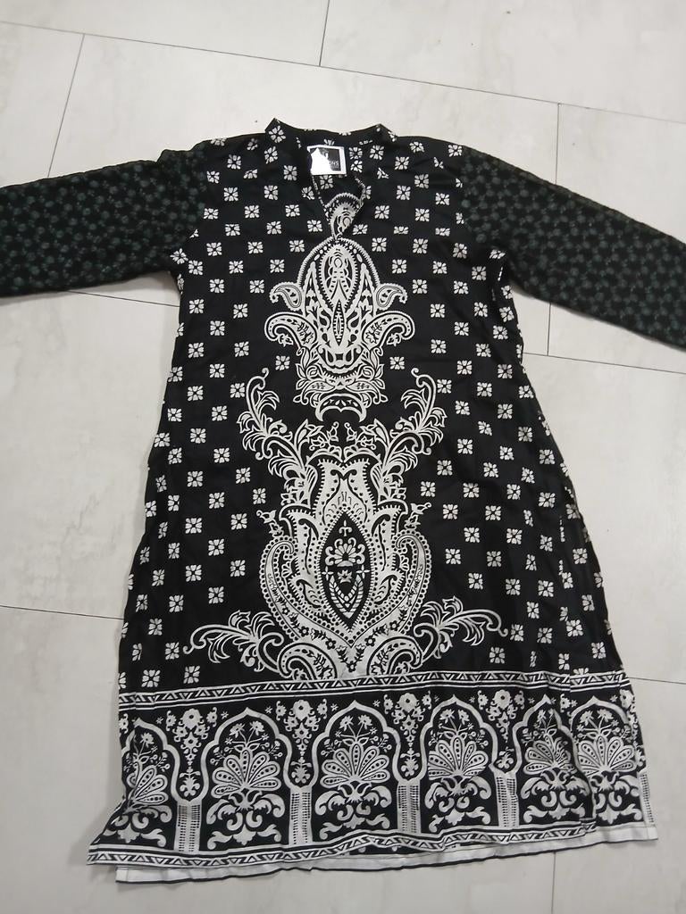 Nieuwe Pakistaanse Kurta - Zwart/Wit - Maat M, Maat 38/40 (M), Zwart, TAQI SONS, Nieuw