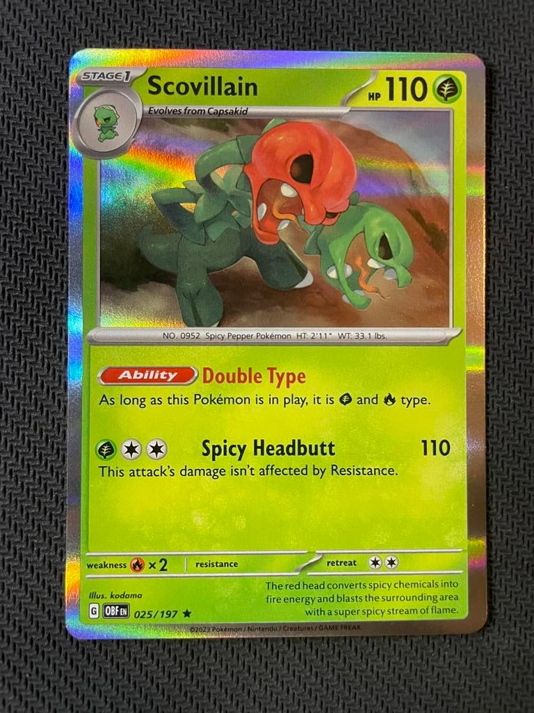 Scovillain 025/197 Rare Holo Obsidian Flames Packfresh, Ophalen of Verzenden, Zo goed als nieuw