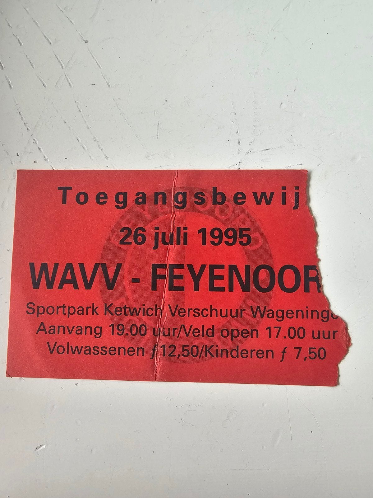 kaartje wavv-feyenoord 26 juli 1995, Ophalen of Verzenden