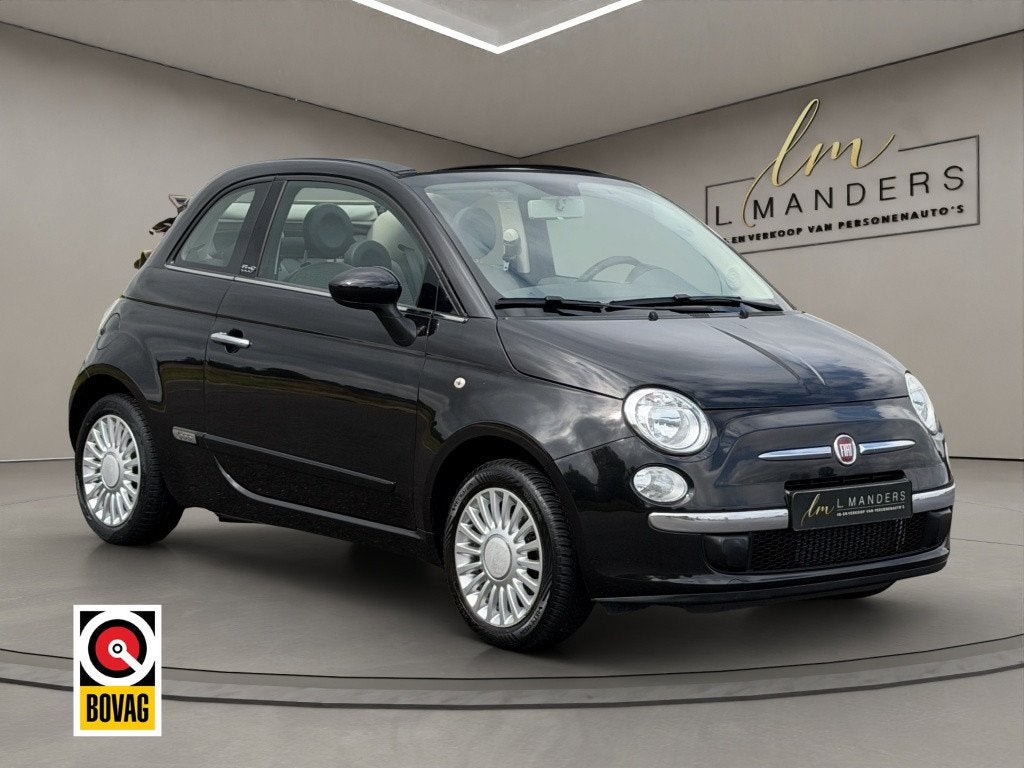 Fiat 500C 1.0 TwinAir Lounge 2013 ZWART | Cabrio | Airco | N, Euro 5, Gebruikt, Cabriolet, Leder en Stof