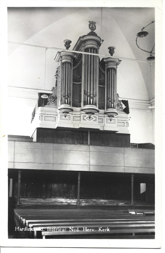 Hardinxveld interieur Ned Herv Kerk orgel, Verzamelen, Ansichtkaarten | Nederland, Ophalen of Verzenden, 1960 tot 1980, Gelopen