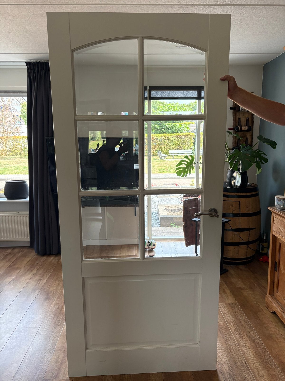 Witte binnendeur met glaspanelen, Doe-het-zelf en Verbouw, Deuren en Horren, Ophalen, Gebruikt, 80 tot 100 cm, Binnendeur