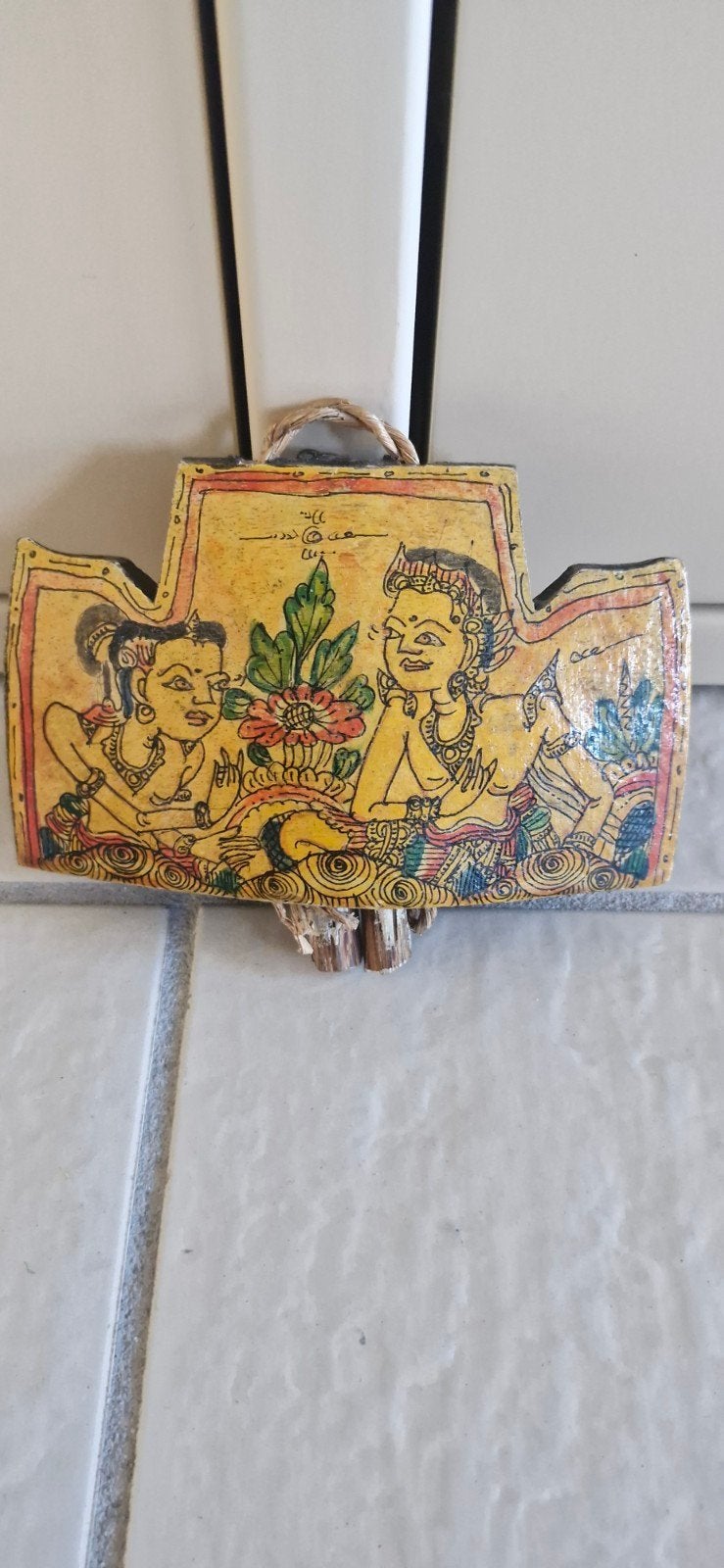 Antieke houten handbeschilderde bel, Ophalen of Verzenden