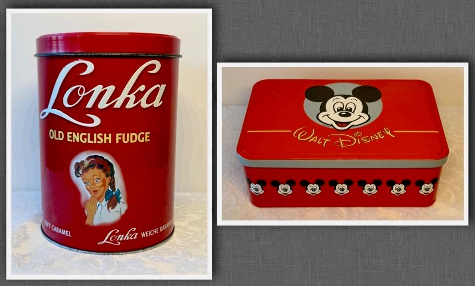 Blikken vintage Lonka en Mickey Mouse, Verzamelen, Blikken, Ophalen of Verzenden, Zo goed als nieuw, Overige