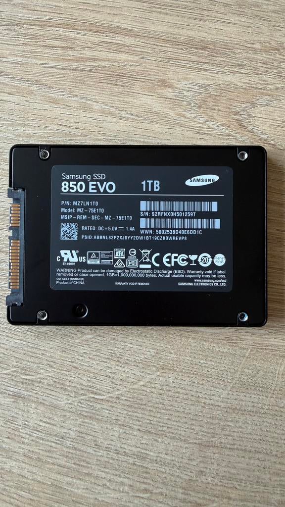 Samsung 850 EVO 1TB SSD, Computers en Software, Harde schijven, Intern, Gebruikt, Ophalen of Verzenden, 1TB