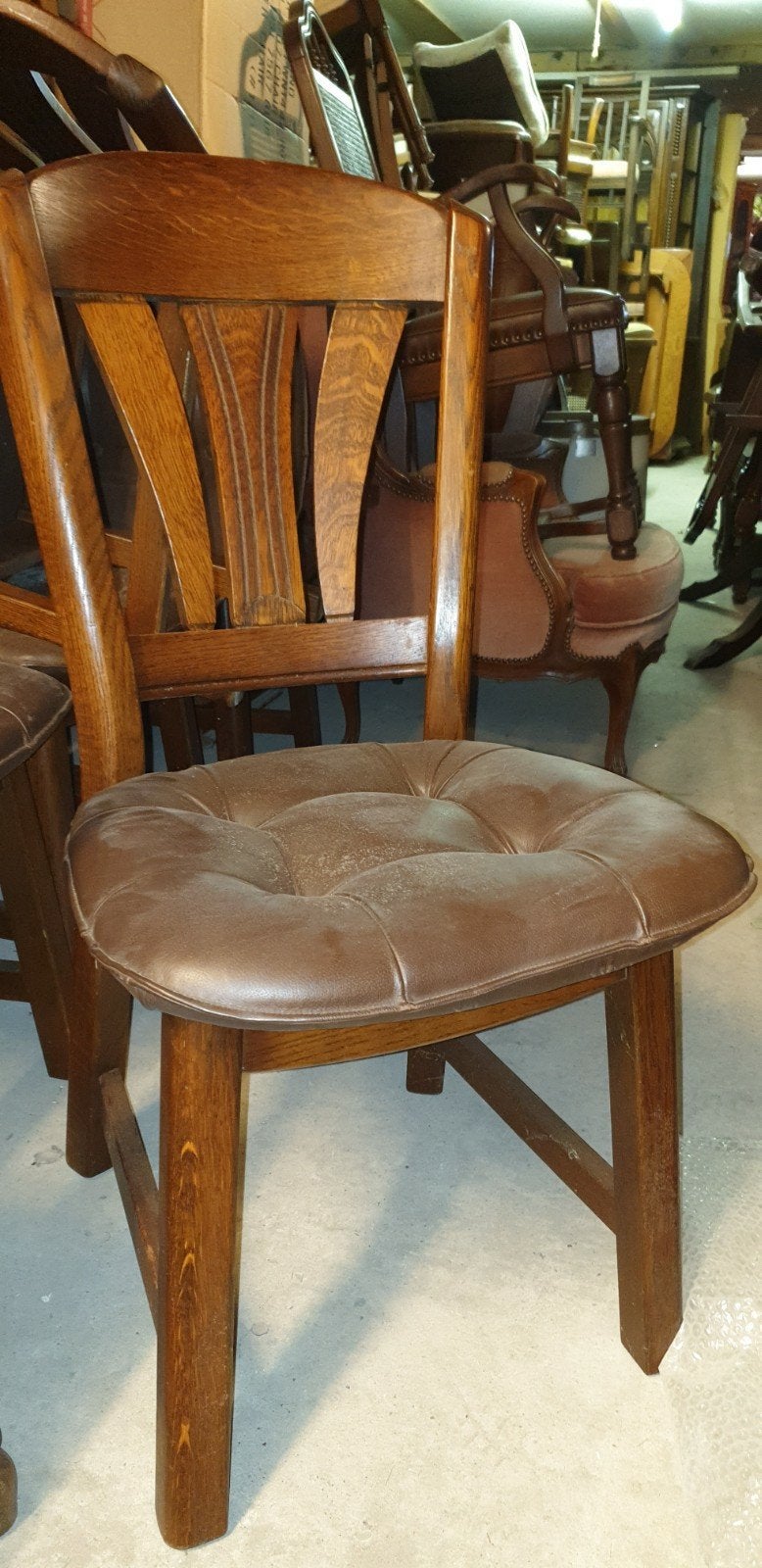 6 Eiken Eetkamerstoelen met Lederen Zitting, Ophalen