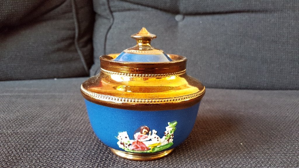 Bijzonder blauw lusterglazuren suikerpotje – Engeland, Antiek en Kunst, Ophalen of Verzenden
