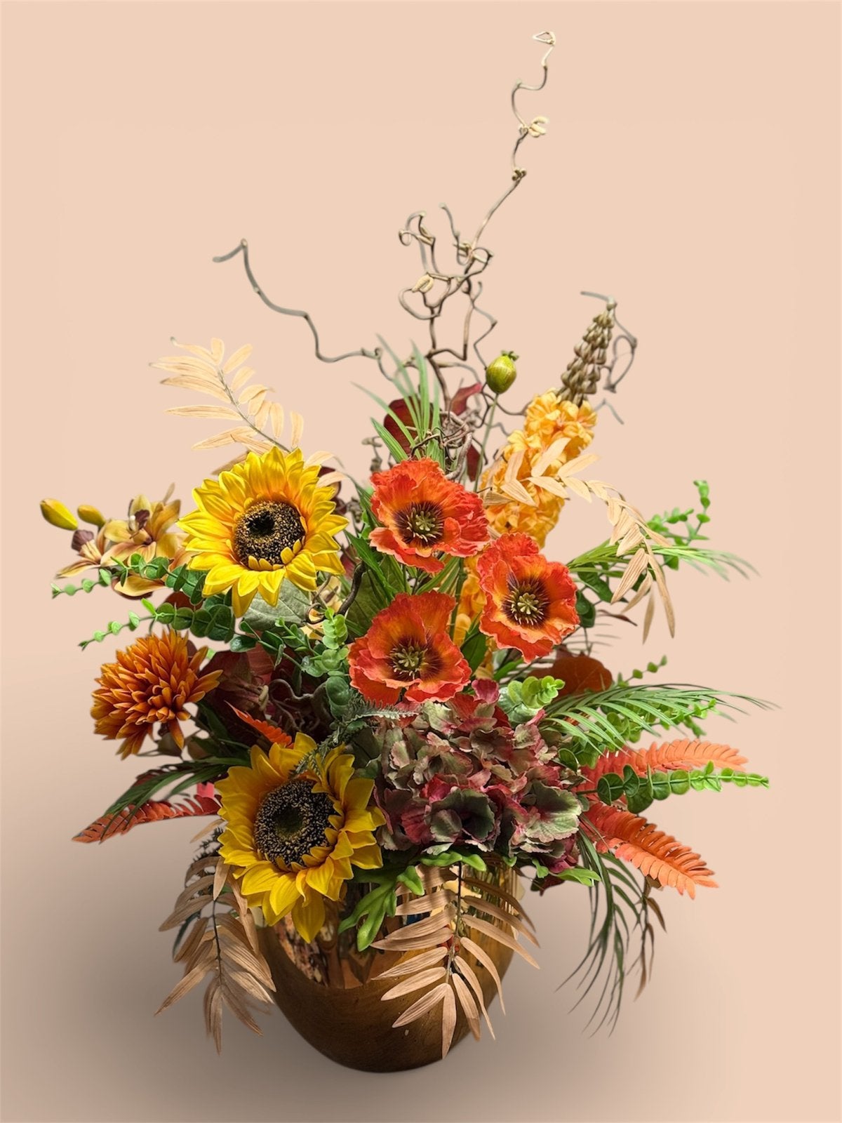 Zijden bloemstuk opgemaakt in gouden bloempot, 90 cm, Silk-ka, Ophalen of Verzenden, Fransidzesflowercreations