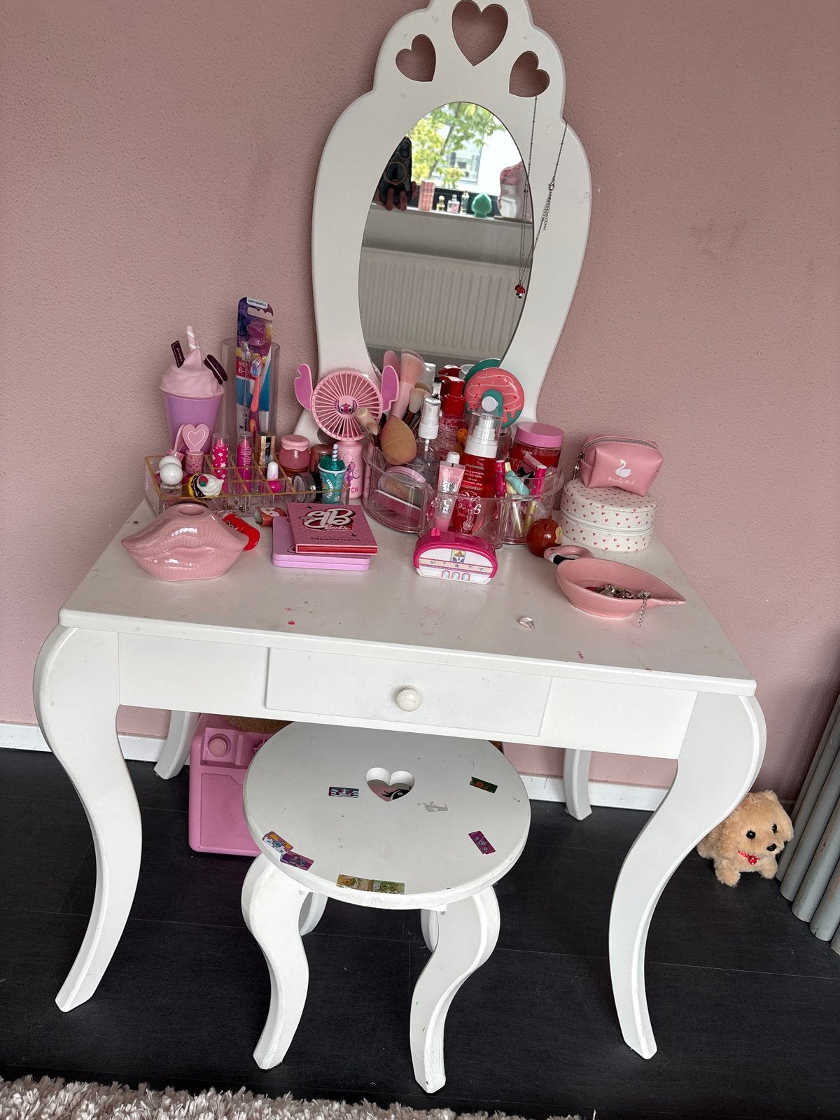 Witte kaptafel met spiegel en krukje - Gebruikt, Ophalen, Minder dan 50 cm, Gebruikt, Minder dan 100 cm