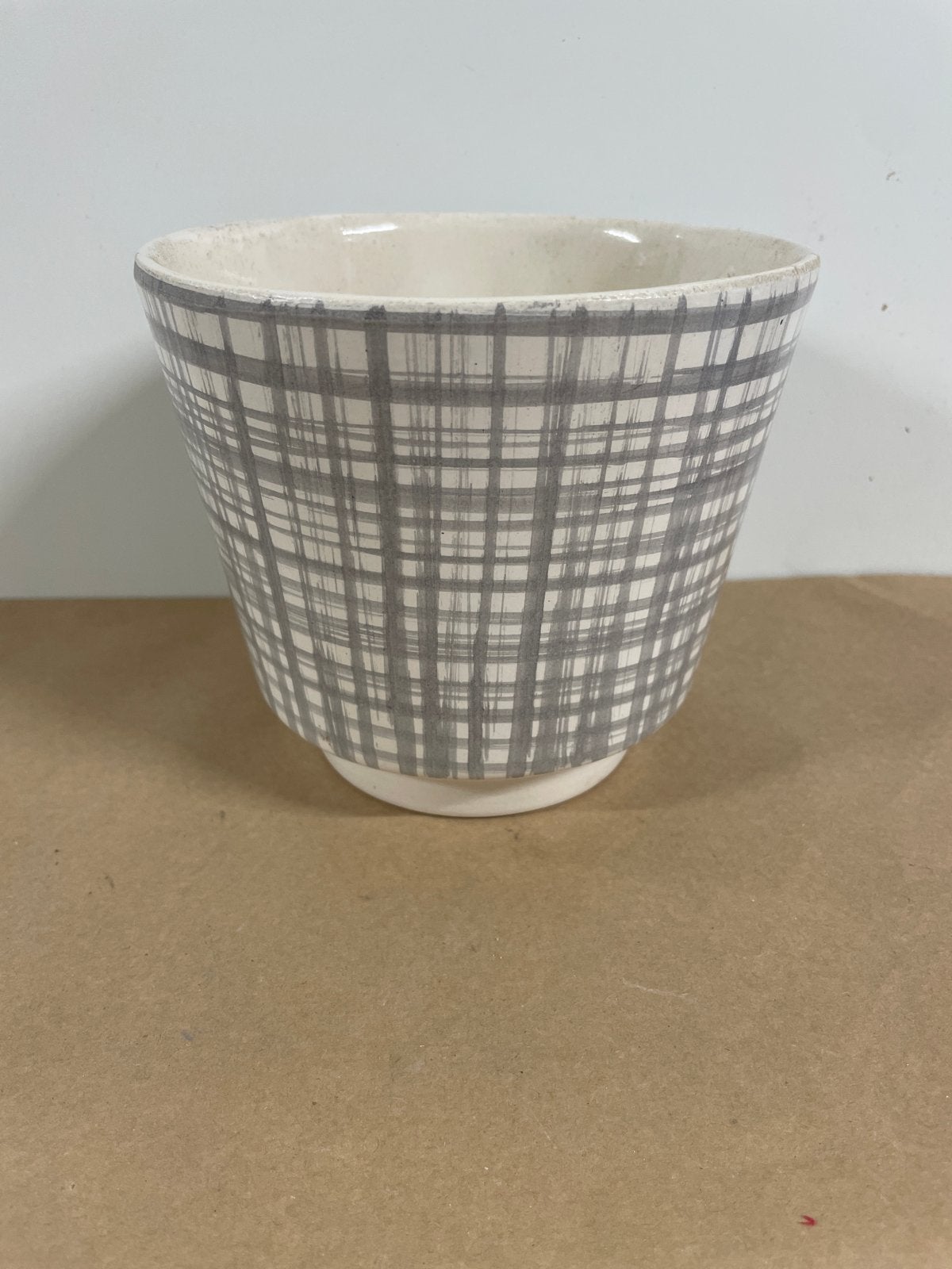Vintage bloempot met ruitpatroon, Vintage, Gebruikt, Ophalen of Verzenden, Wit