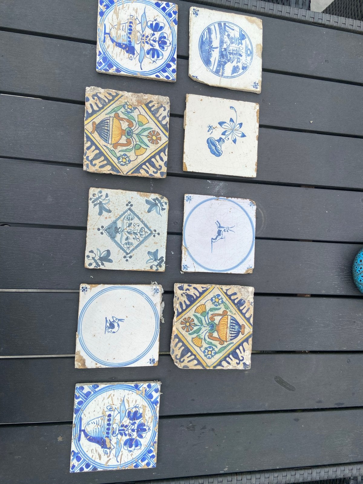Antieke Delfts Blauwe en Polychrome Tegels (9 stuks), Ophalen