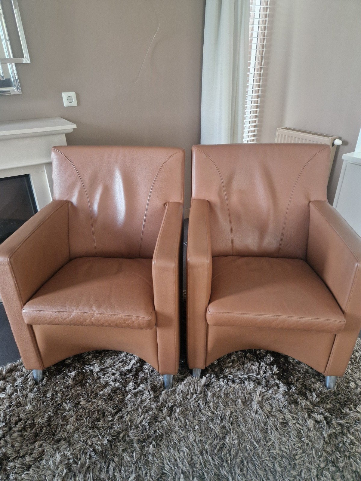 Leolux fauteuil - Cognac leer, Ophalen, Minder dan 75 cm, Leer, Zo goed als nieuw