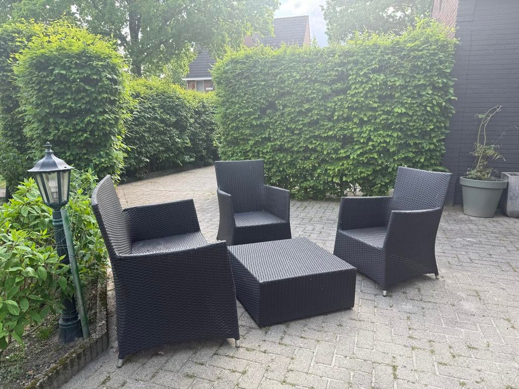 Stijlvolle Wicker Tuinset met 2 stoelen,bankje en Tafel, Ophalen, Gebruikt, 3 zitplaatsen, Wicker