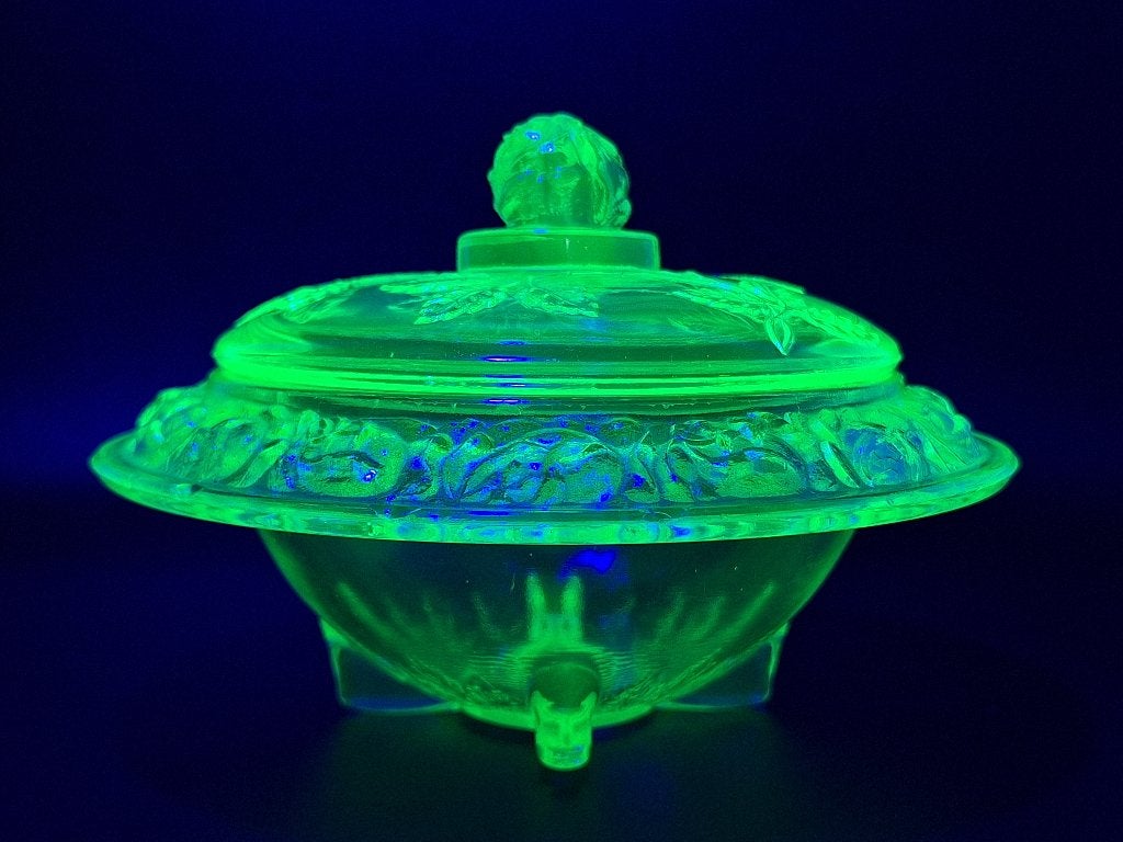 Antieke Bonbonnière Uranium Glas - Art Deco, Ophalen