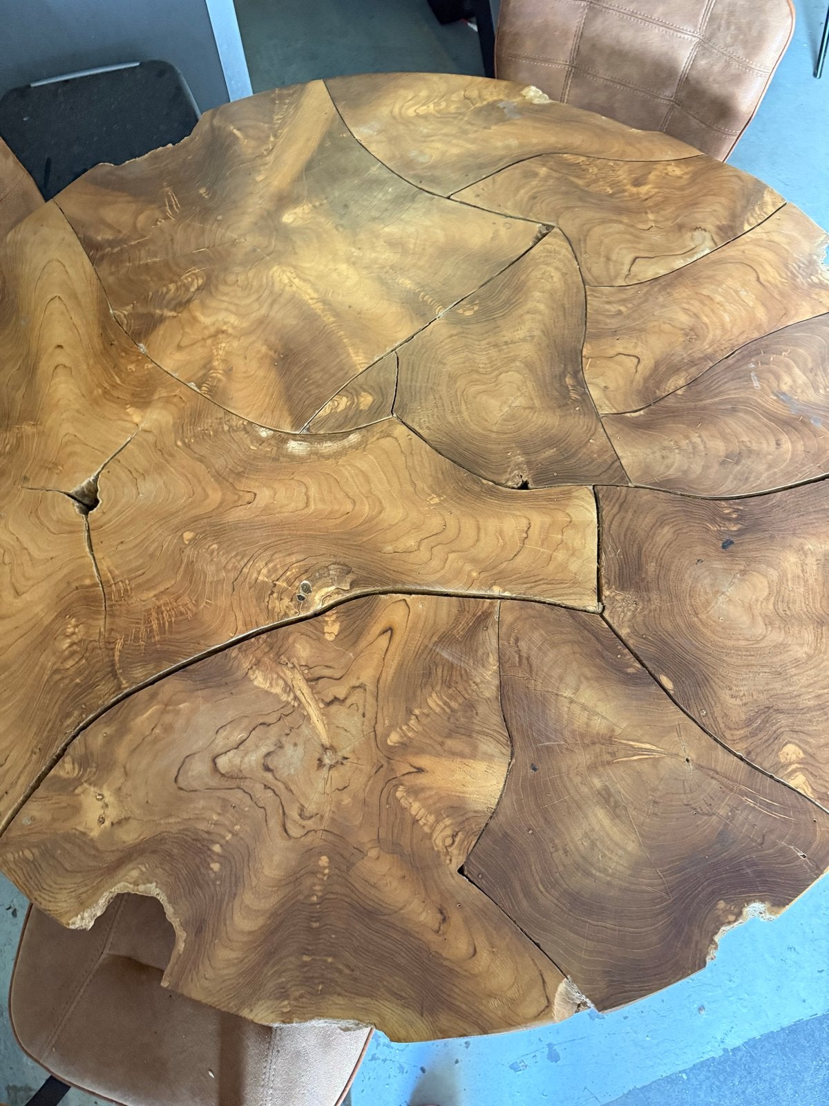 Robuuste Mahonie Eetkamertafel - Uniek Design, Ophalen, Gebruikt, 100 tot 150 cm, Rond
