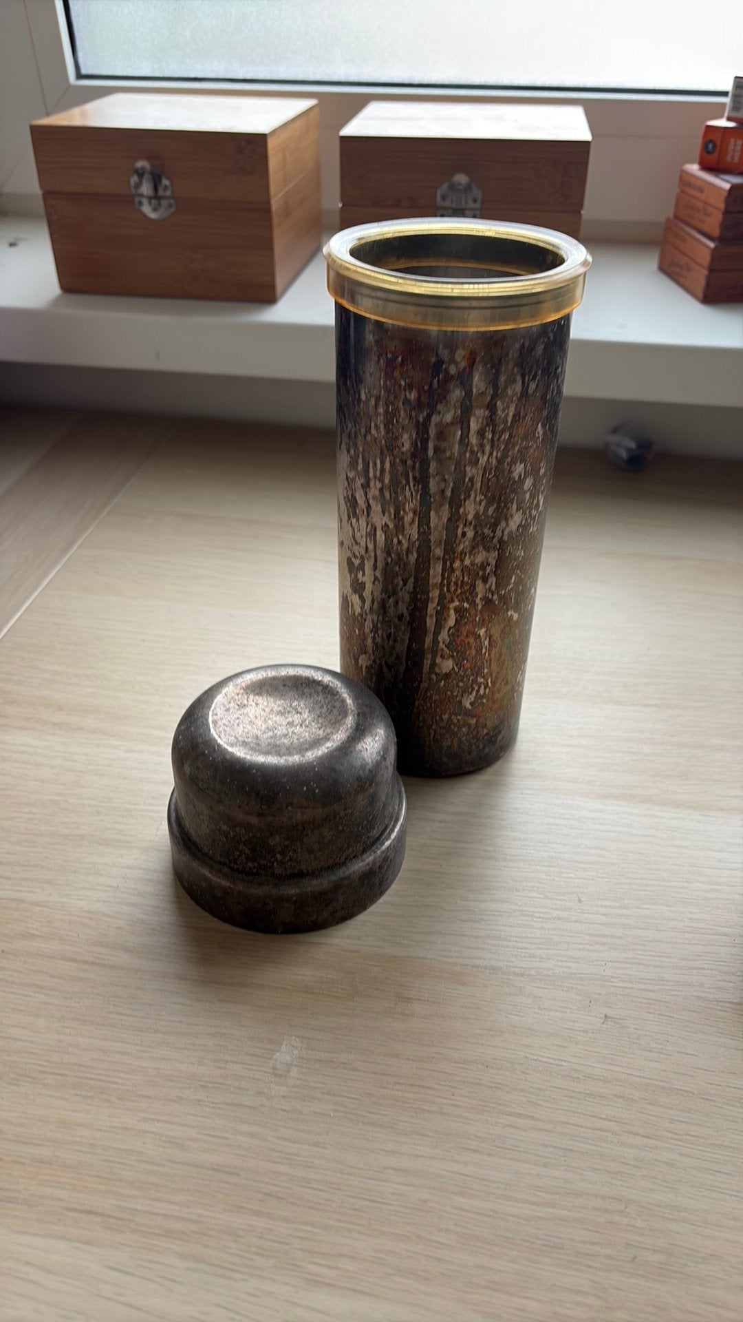 Vintage Italiaanse verzilverde thermosfles PM Italy, Antiek en Kunst, Ophalen of Verzenden, Zilver