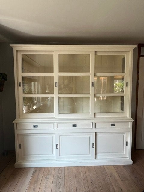 3 deurs vitrine kast, melk kleur (van de Troubadour), Ophalen, Gebruikt, 200 cm of meer, 25 tot 50 cm