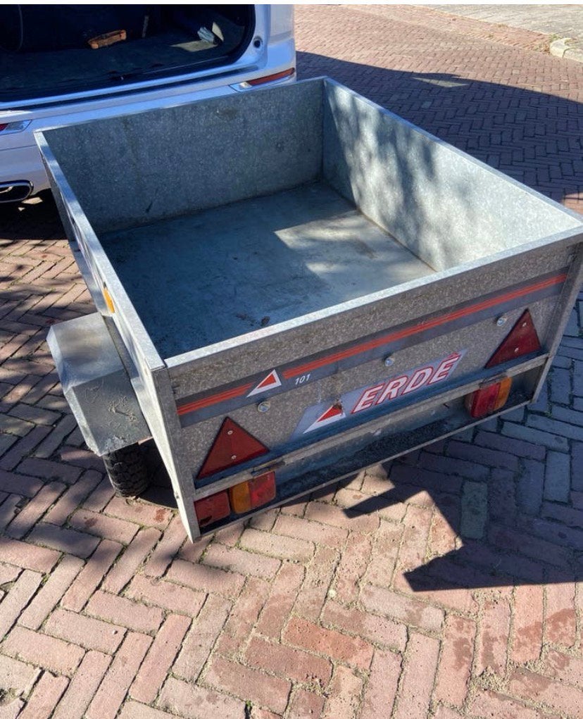 Erdé aanhanger met dekzeil, extra wiel, frame en disselslot, Ophalen, Zo goed als nieuw
