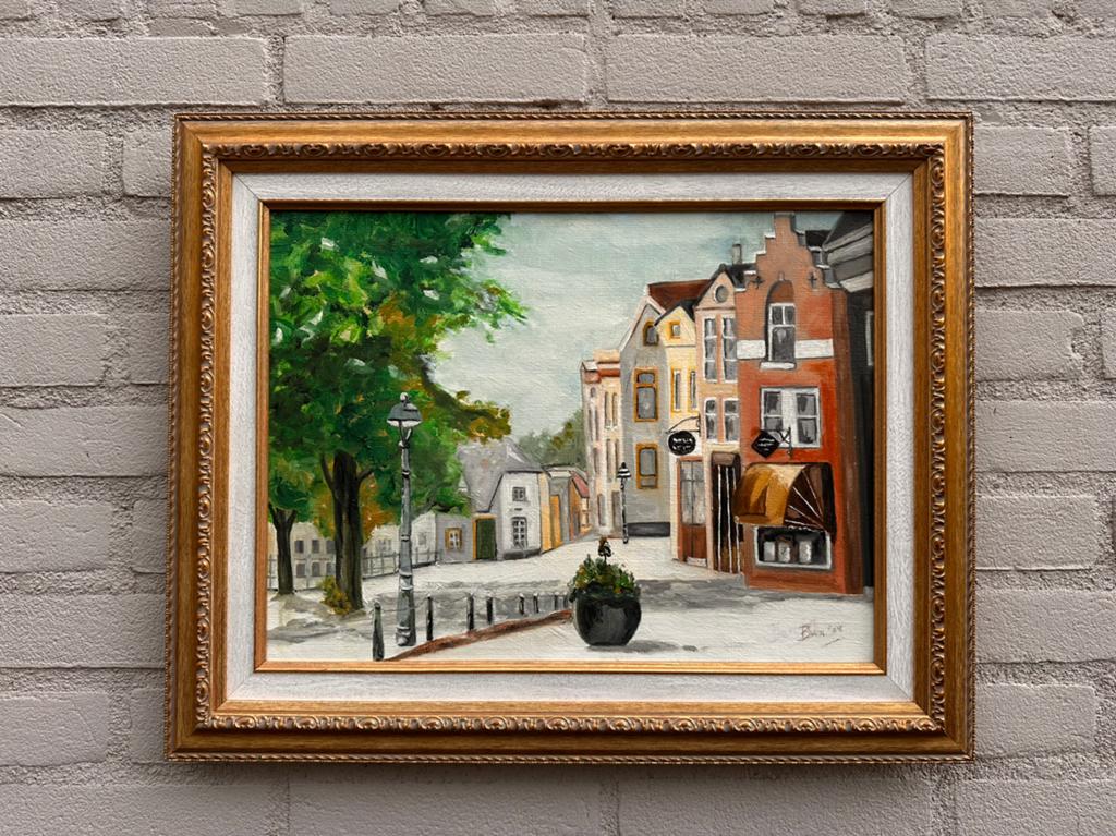 Schilderij straatje 41x51, Antiek en Kunst, Ophalen