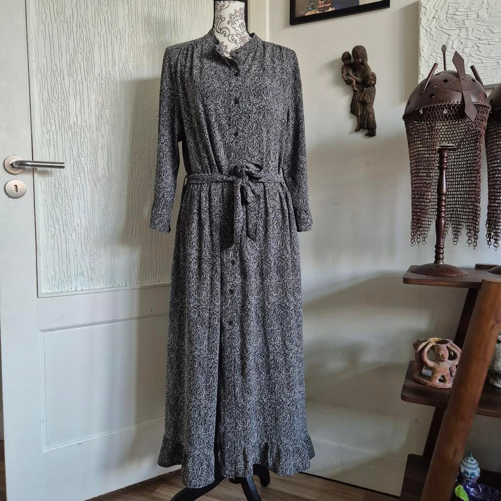 Lolly’s Laundry Maxi Blousejurk M | Zwart-Wit Print, Kleding | Dames, Maat 38/40 (M), Zwart, Ophalen of Verzenden, Zo goed als nieuw