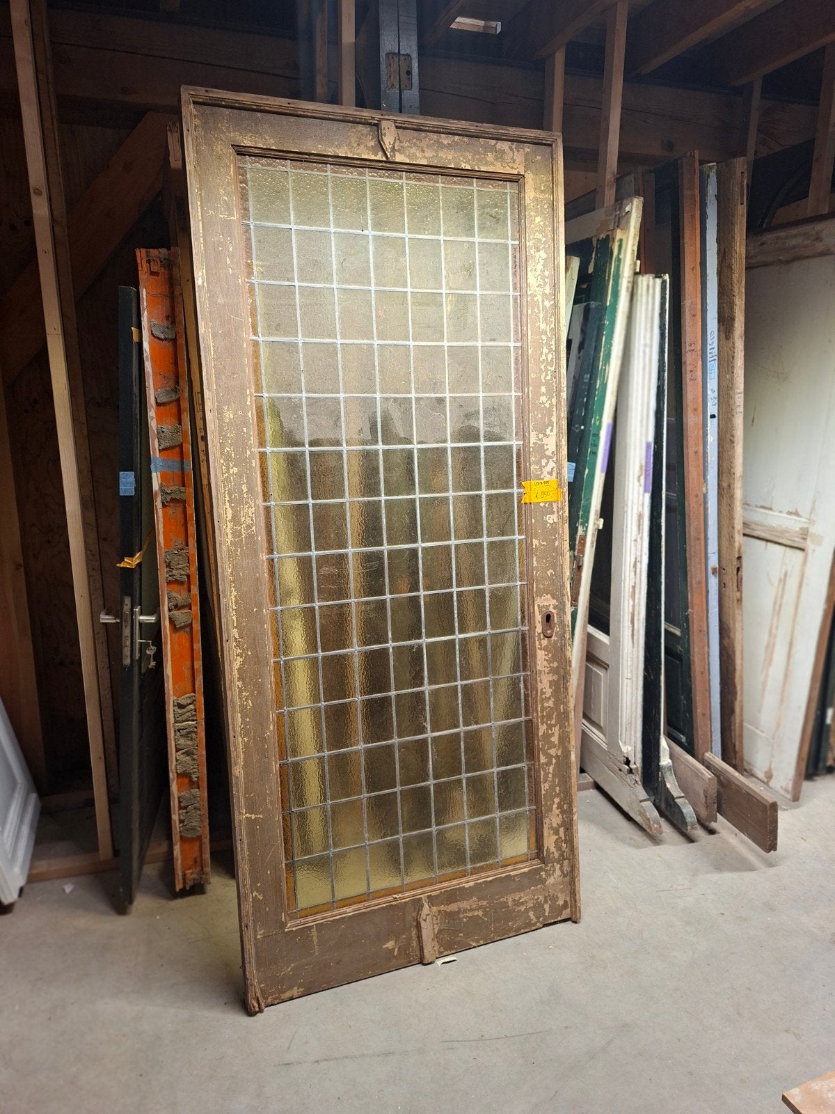 glas in lood deur, geribbeld geel glas, Ophalen, Glas, Binnendeur, 200 tot 215 cm