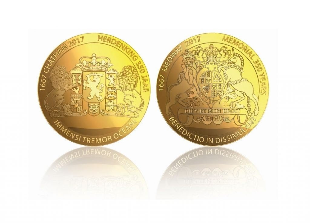 TOCHT NAAR CHATHAM 1667 - 2017 BIJ JOHN, Postzegels en Munten, Verzenden, Overige landen, 2 euro, Goud