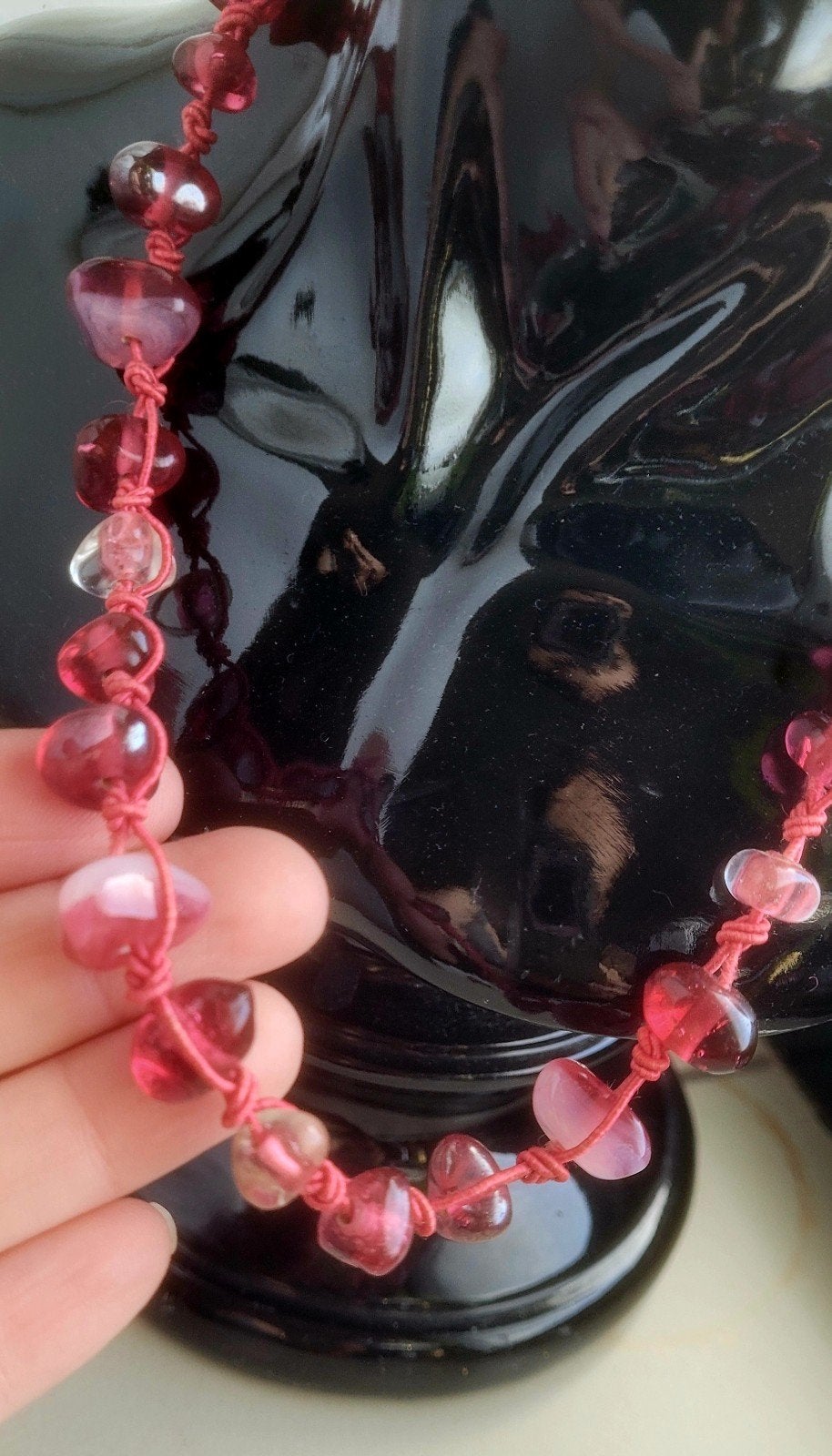 mooie ketting met rode en roze glaskralen, Ophalen of Verzenden, Zo goed als nieuw, Rood, Overige materialen