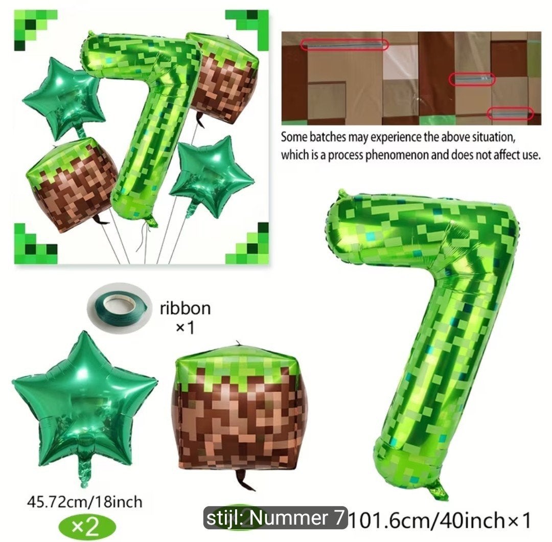 Minecraft Verjaardagsfeest Decoratie Set - 7 Jaar, Ophalen of Verzenden, Nieuw, Versiering, Verjaardag