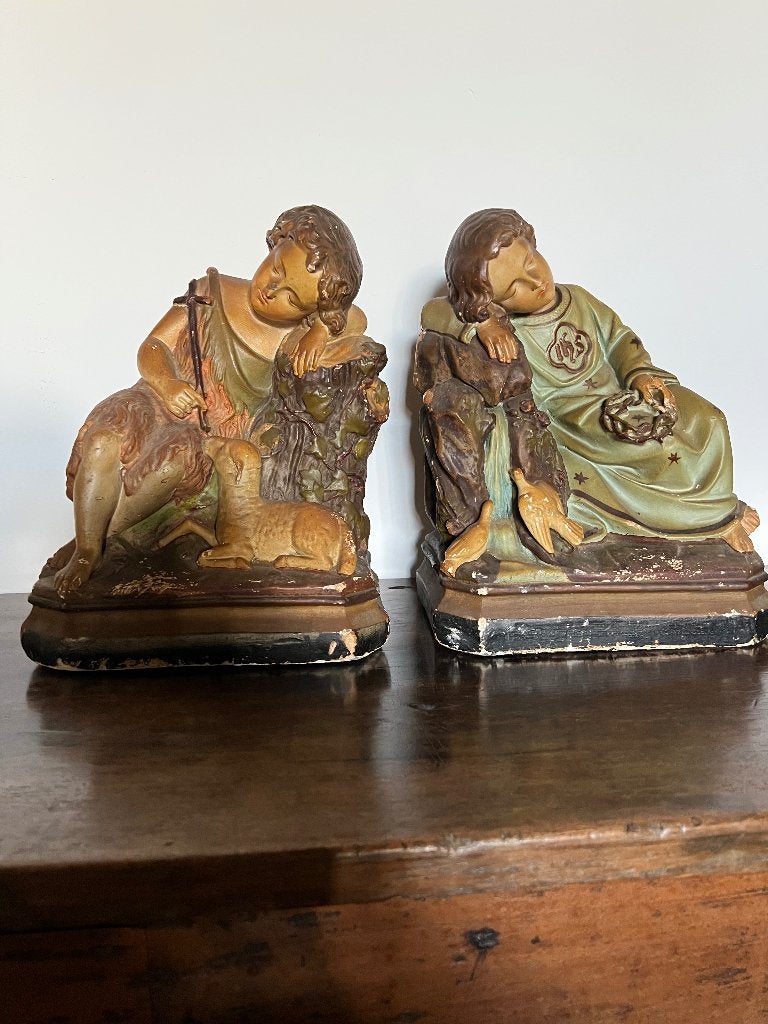 Set brocante gipsen beelden Jezus en Janneke, Antiek en Kunst, Ophalen